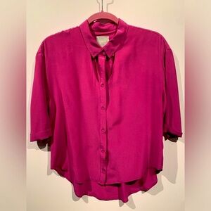 Maeve by Anthropologie Fuchsia Button Down Short Sleeve Blouse (US XS)